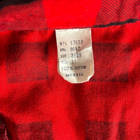 Vintage Plaid Faux Wrap Dress Small Red Black Midi Pockets Shoulder Pads Buttons - Picture 7 of 7
